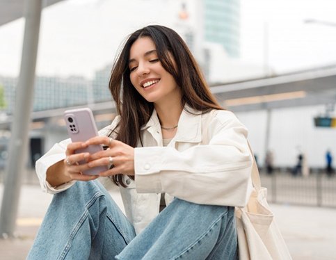 Lady reads something on phone