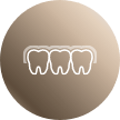 Animated row of teeth under clear alignment tray orthodontics tray